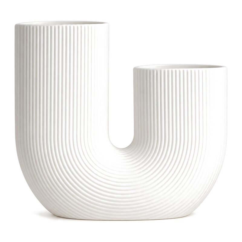 Wazon ceramiczny w kształcie litery U, prążkowany, biały lub różowy - zdjęcie główne