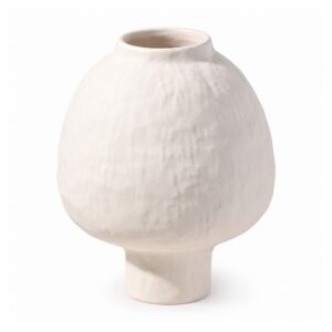 Wazon ceramiczny matowy z fakturą 21 cm, pękaty, na nóżce - wariant biały