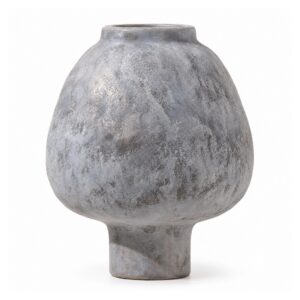 Wazon ceramiczny matowy z fakturą 21 cm, pękaty, na nóżce - wariant szary