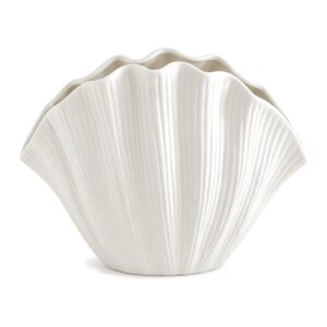 Wazon ceramiczny muszla 20 x 16 cm, biały, na suszone kwiaty - zdjęcie główne