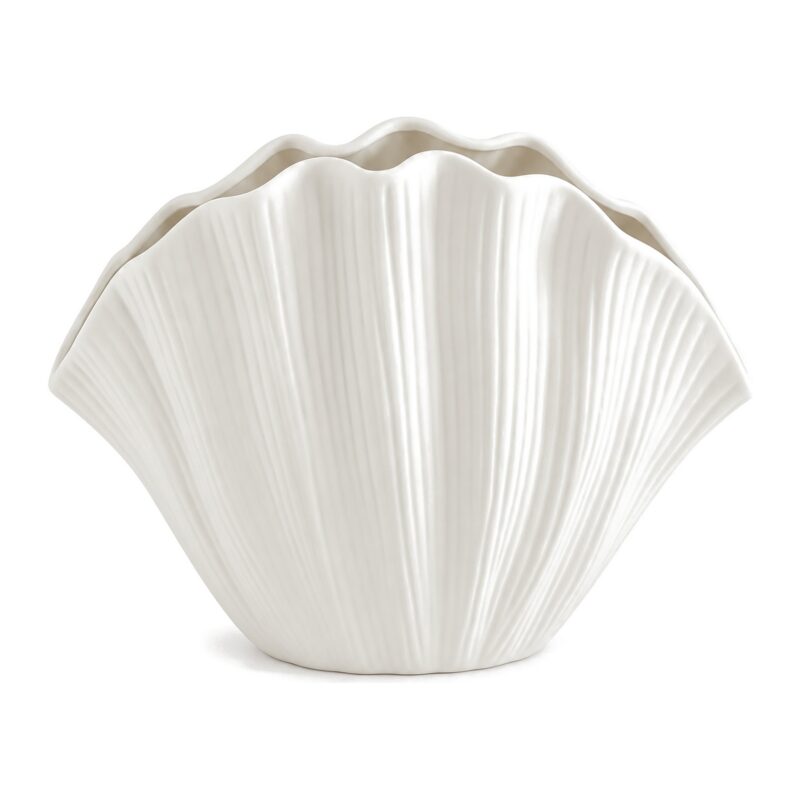 Wazon ceramiczny muszla 20 x 16 cm, biały, na suszone kwiaty - zdjęcie główne