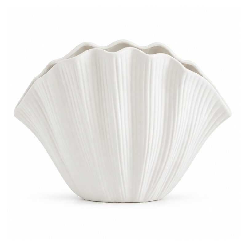 Wazon ceramiczny muszla 20 x 16 cm, biały, na suszone kwiaty - wariant wariant