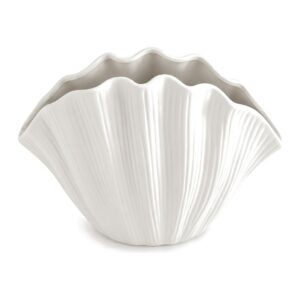 Wazon ceramiczny muszla 20 x 16 cm, biały, na suszone kwiaty - widok z góry pod kątem, otwór i żłobienia
