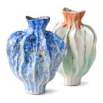 Wazon ceramiczny nieregularny 34 cm, pofałdowany, malowane szkliwo - zdjęcie główne