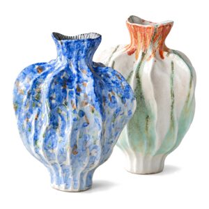 Wazon ceramiczny nieregularny 34 cm, pofałdowany, malowane szkliwo - zdjęcie główne