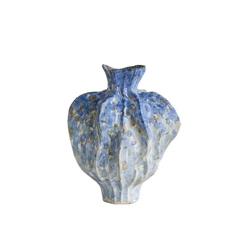 Wazon ceramiczny nieregularny 34 cm, pofałdowany, malowane szkliwo - wariant niebieski