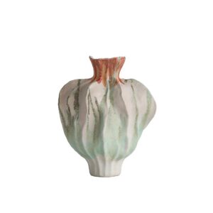 Wazon ceramiczny nieregularny 34 cm, pofałdowany, malowane szkliwo - wariant biały z koralowym