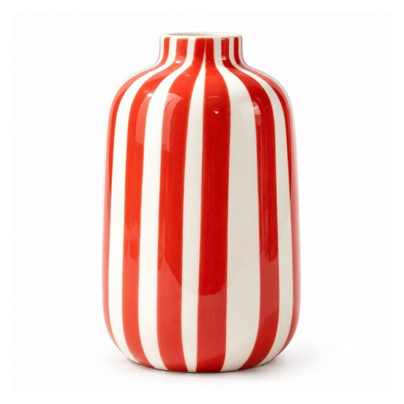 Wazon ceramiczny w paski 14 cm, ręcznie malowany, mały, 4 kolory - wariant czerwony