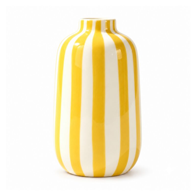 Wazon ceramiczny w paski 14 cm, ręcznie malowany, mały, 4 kolory - wariant żółty