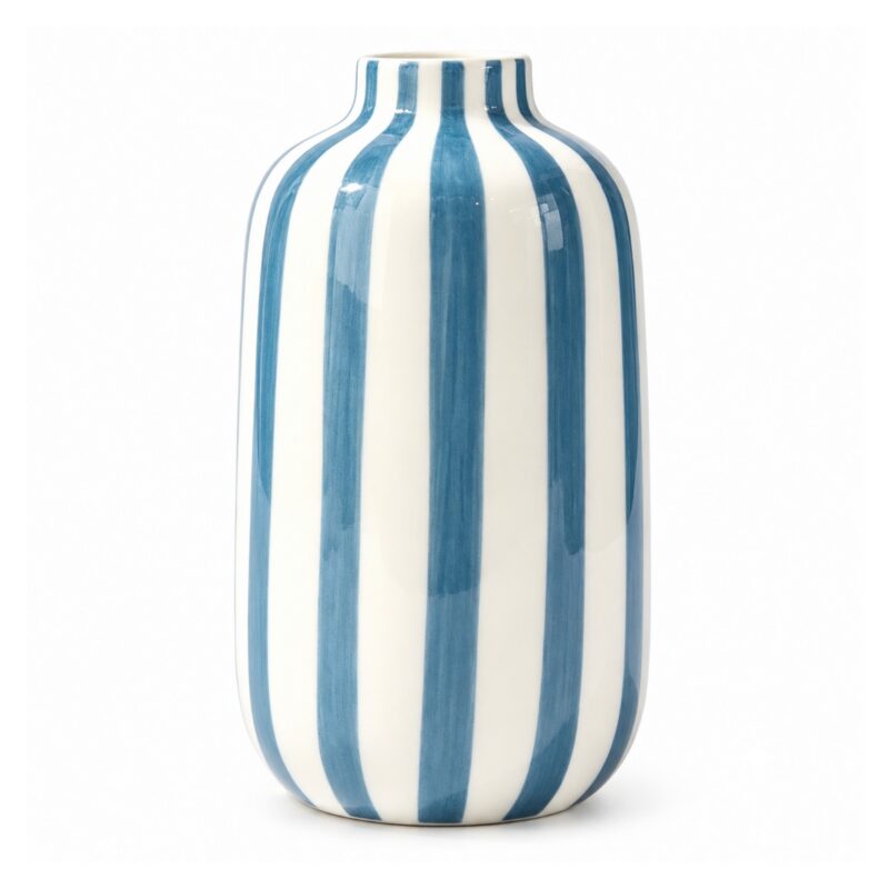 Wazon ceramiczny w paski 14 cm, ręcznie malowany, mały, 4 kolory - wariant niebieski