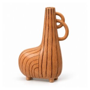 Wazon ceramiczny w paski z uszkami, szkliwo spękane, 23,5 lub 35,5 cm - wariant wysoki rdzawy 35,5 cm