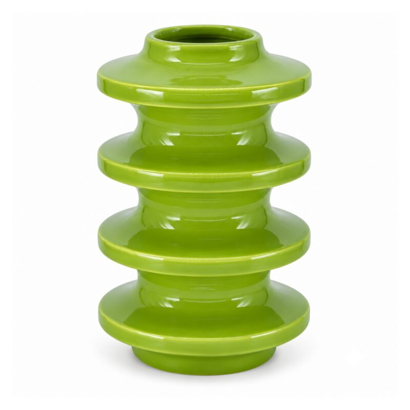 Wazon ceramiczny z pierścieniami 20 cm, spiralny, żółty lub zielony - wariant zielony