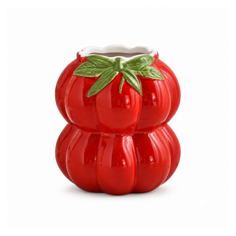 Wazon ceramiczny w kształcie pomidora, czerwony, 13,5 lub 19 cm - wariant mały 13,5 cm