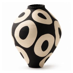 Wazon ceramiczny ręcznie malowany w okręgi, czarno-kremowy, 3 rozmiary - wariant M