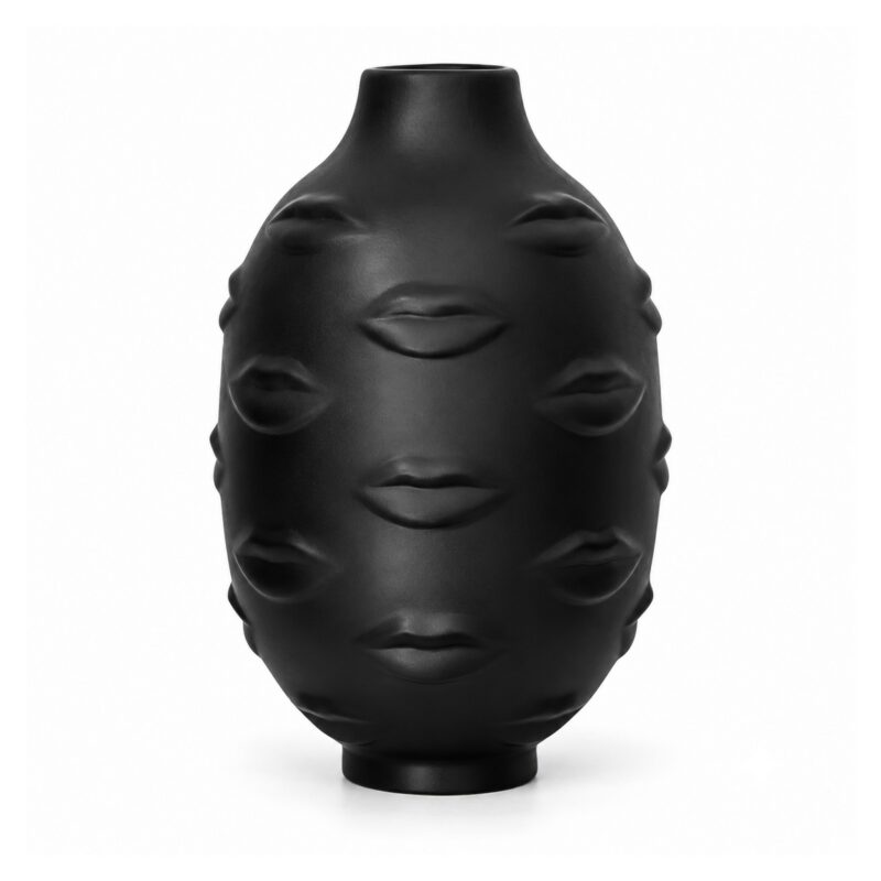 Wazon ceramiczny z reliefem ust 25 cm, matowy, na suche kwiaty - wariant czarny