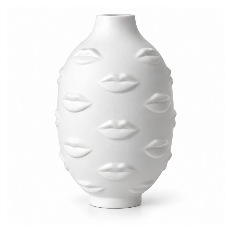 Wazon ceramiczny z reliefem ust 25 cm, matowy, na suche kwiaty - wariant biały