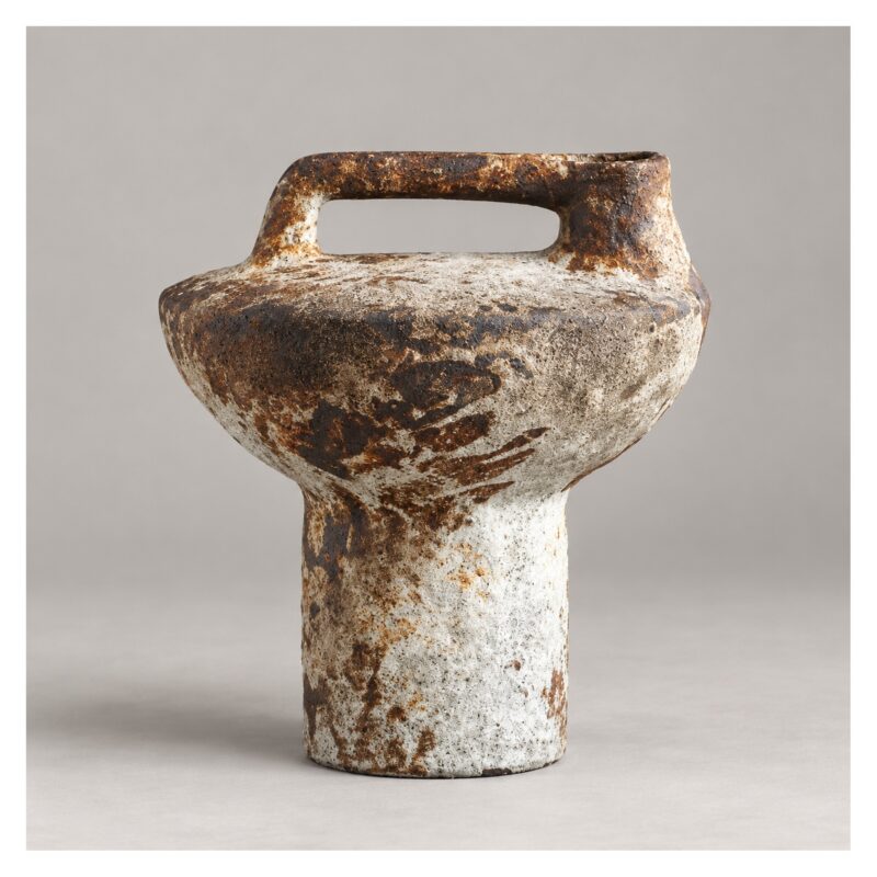 Wazon ceramiczny rustykalny z efektem rdzy, do suszonych kwiatów - wariant niski jasny 17 cm