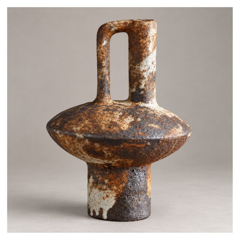 Wazon ceramiczny rustykalny z efektem rdzy, do suszonych kwiatów - wariant wysoki ciemny 23 cm