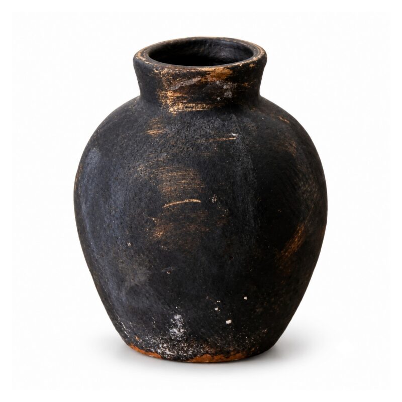 Wazon ceramiczny rustykalny w stylu wabi-sabi, czarny lub rdzawy - wariant czarny, 12,7 x 12,7 x 15 cm