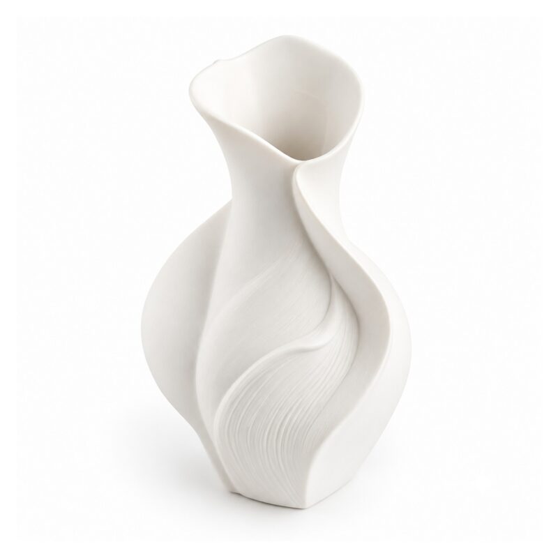 Wazon ceramiczny rzeźbiony w kształcie liści 18 cm, nowoczesny - wariant biały