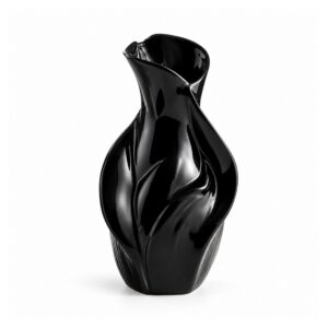 Wazon ceramiczny rzeźbiony w kształcie liści 18 cm, nowoczesny - wariant czarny