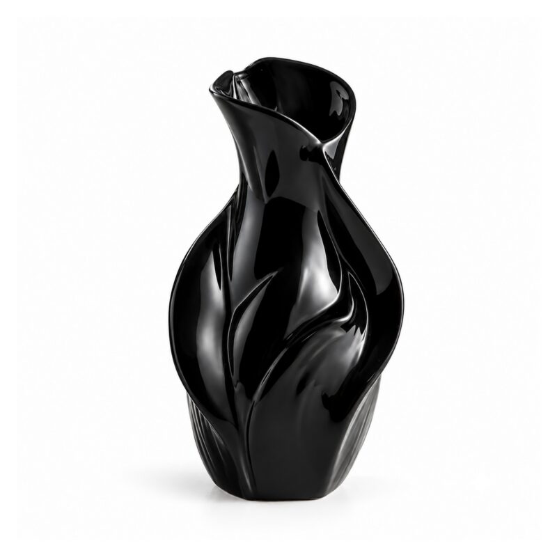 Wazon ceramiczny rzeźbiony w kształcie liści 18 cm, nowoczesny - wariant czarny