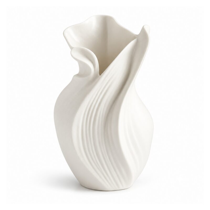 Wazon ceramiczny skręcony, rzeźbiarska forma 17,5 cm, nowoczesny - wariant biały