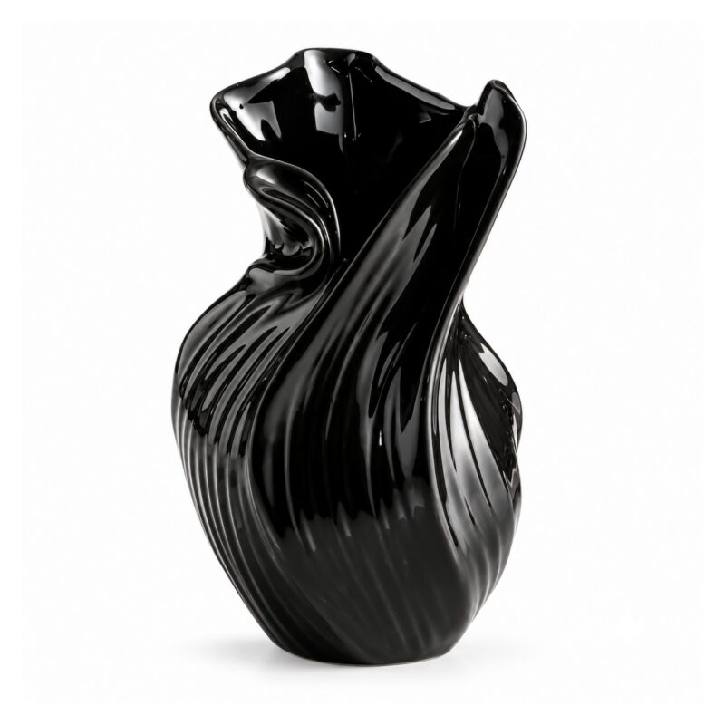 Wazon ceramiczny skręcony, rzeźbiarska forma 17,5 cm, nowoczesny - wariant czarny