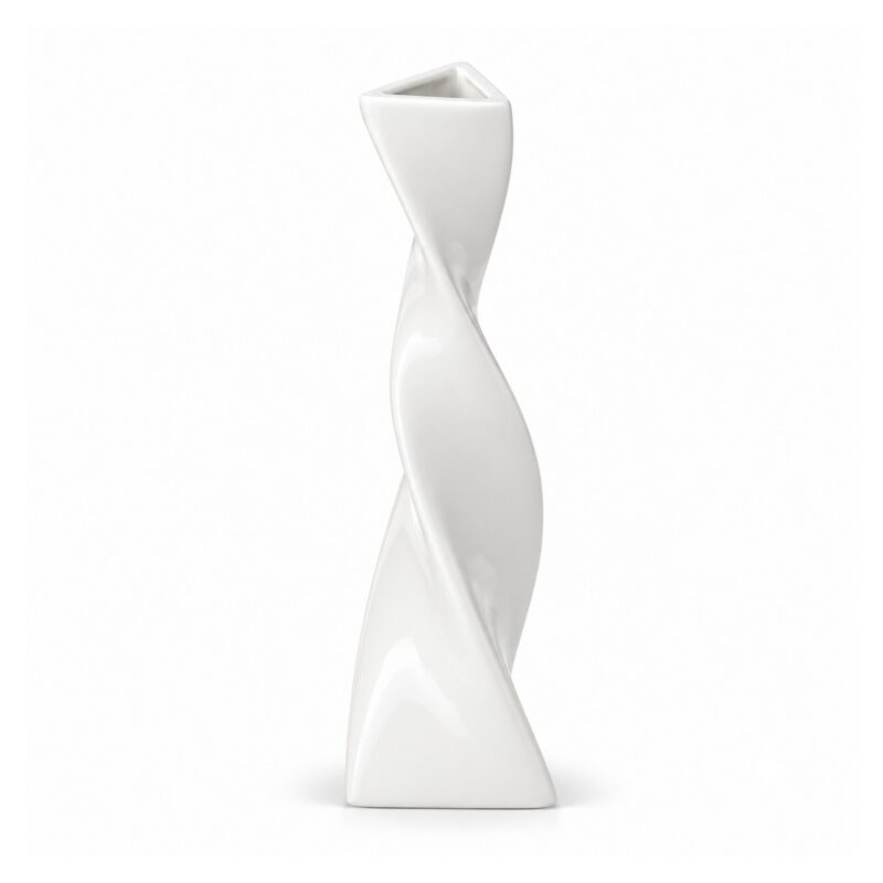Wazon ceramiczny skręcony, smukły, trójkątny, czarny lub biały - wariant biały, 18,5 cm