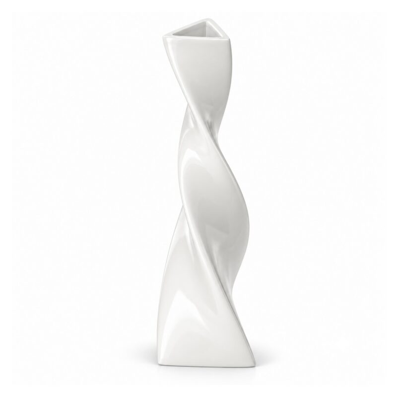 Wazon ceramiczny skręcony, smukły, trójkątny, czarny lub biały - wariant biały, 27 cm