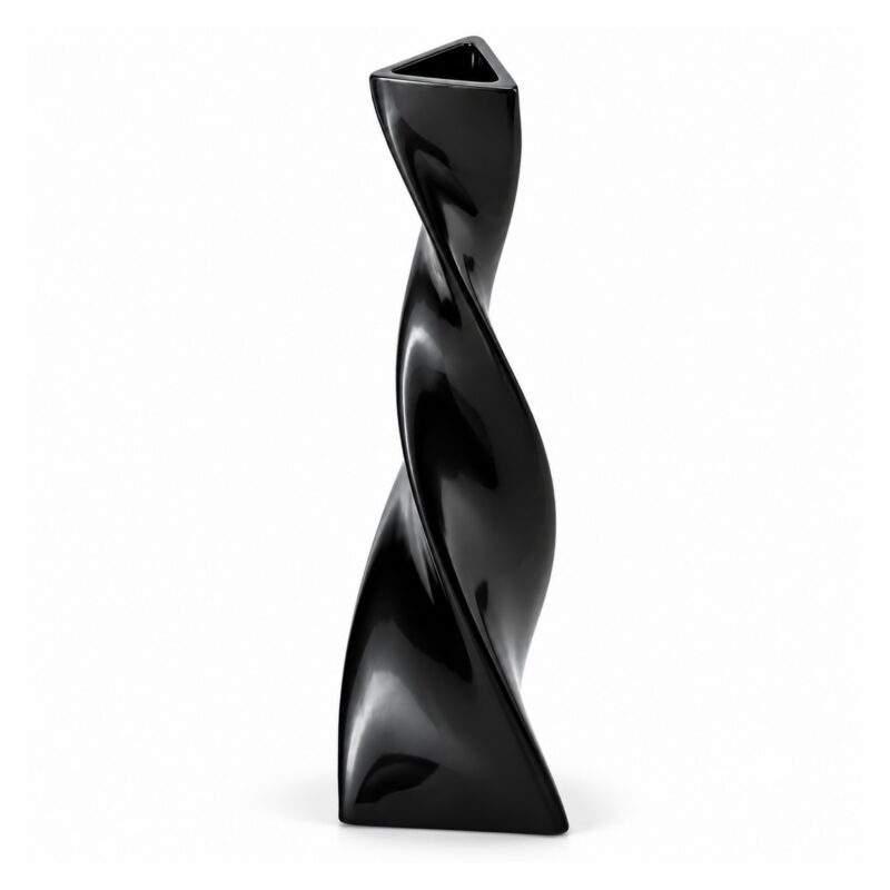 Wazon ceramiczny skręcony, smukły, trójkątny, czarny lub biały - wariant czarny, 27 cm