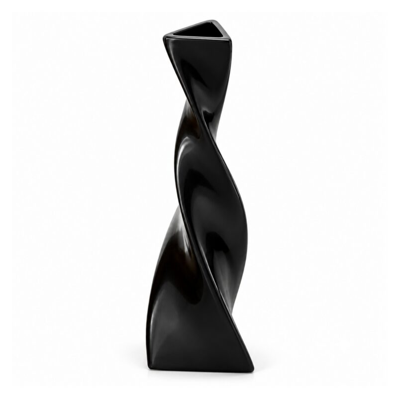 Wazon ceramiczny skręcony, smukły, trójkątny, czarny lub biały - wariant czarny, 22,5 cm