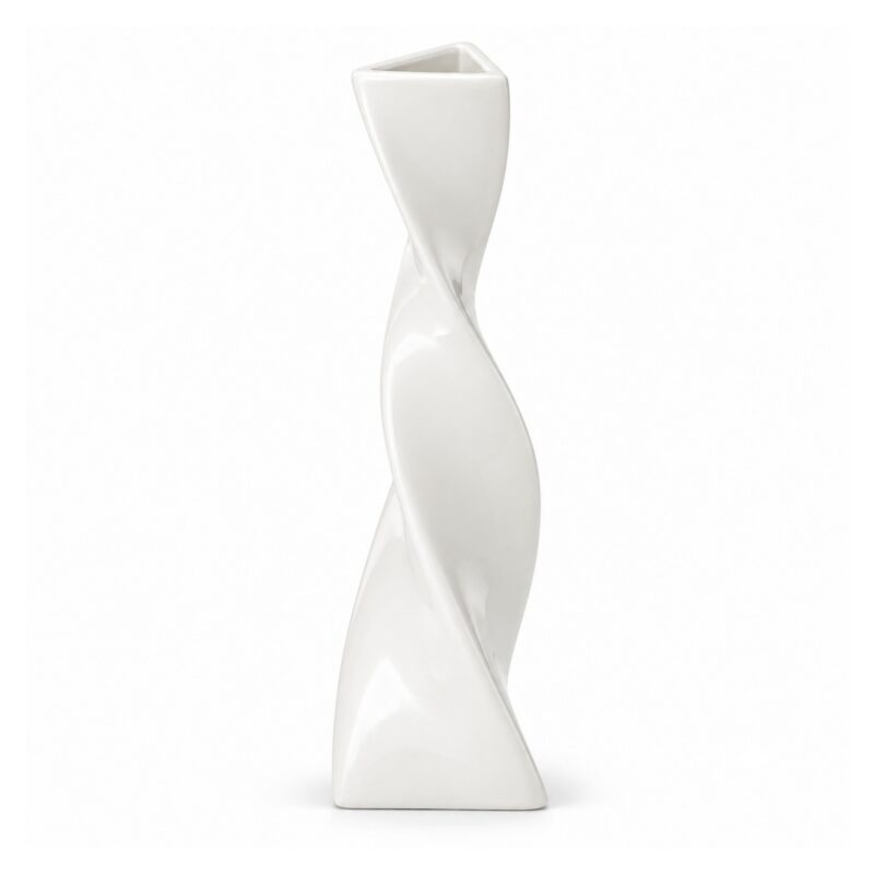 Wazon ceramiczny skręcony, smukły, trójkątny, czarny lub biały - wariant biały, 22,5 cm