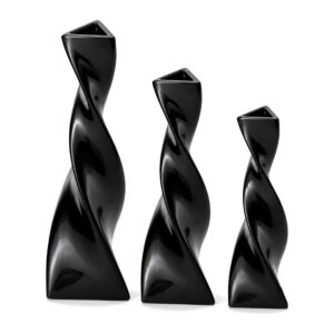 Wazon ceramiczny skręcony, smukły, trójkątny, czarny lub biały - trzy czarne wazony w trzech wysokościach