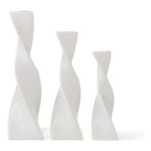 Wazon ceramiczny skręcony, smukły, trójkątny, czarny lub biały - trzy białe wazony w trzech wysokościach