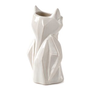 Wazon ceramiczny sowa 21 cm, biały, geometryczny, styl skandynawski - biała geometryczna sowa w ujęciu 3/4 z boku