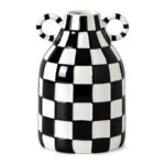 Wazon ceramiczny w szachownicę z uszami 16 cm, czarny lub niebieski - zdjęcie główne