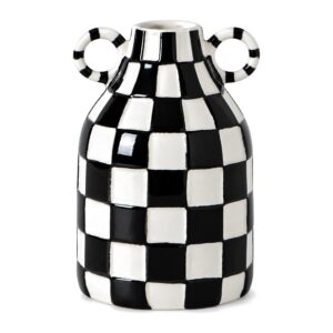 Wazon ceramiczny w szachownicę z uszami 16 cm, czarny lub niebieski - zdjęcie główne
