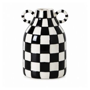 Wazon ceramiczny w szachownicę z uszami 16 cm, czarny lub niebieski - wariant czarno-biały