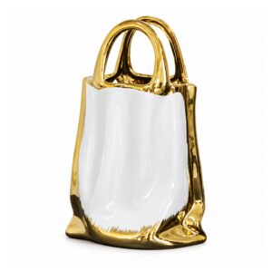 Wazon ceramiczny w kształcie torebki, biało-złoty, 25 lub 29,5 cm - wariant L