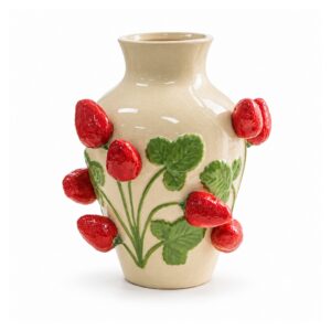 Wazon ceramiczny z truskawkami 3D, kremowy, 25 lub 28,5 cm - wariant duży 28,5 cm