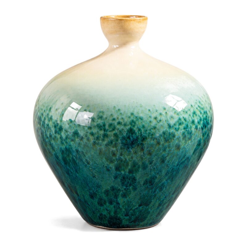 Wazon ceramiczny turkusowy z kremowym szkliwem 22 cm, kulisty - zdjęcie główne