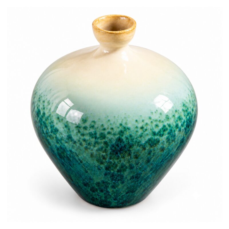 Wazon ceramiczny turkusowy z kremowym szkliwem 22 cm, kulisty - wariant wazon 22 cm