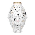 Wazon ceramiczny z twarzami 50 cm, biały z rysunkami i złotem - zdjęcie główne