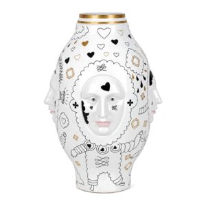 Wazon ceramiczny z twarzami 50 cm, biały z rysunkami i złotem - zdjęcie główne