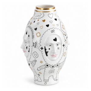 Wazon ceramiczny z twarzami 50 cm, biały z rysunkami i złotem - wariant wariant