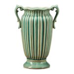 Wazon ceramiczny z uchwytami, prążkowany, szkliwo spękane 26 cm - zdjęcie główne