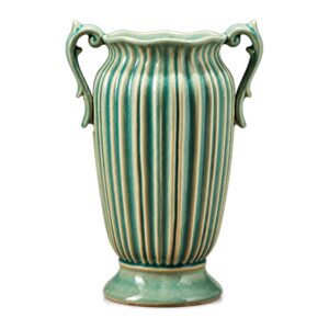 Wazon ceramiczny z uchwytami, prążkowany, szkliwo spękane 26 cm - zdjęcie główne