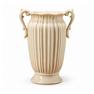 Wazon ceramiczny z uchwytami, prążkowany, szkliwo spękane 26 cm - wariant kremowy