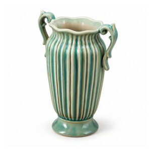 Wazon ceramiczny z uchwytami, prążkowany, szkliwo spękane 26 cm - wariant turkusowy